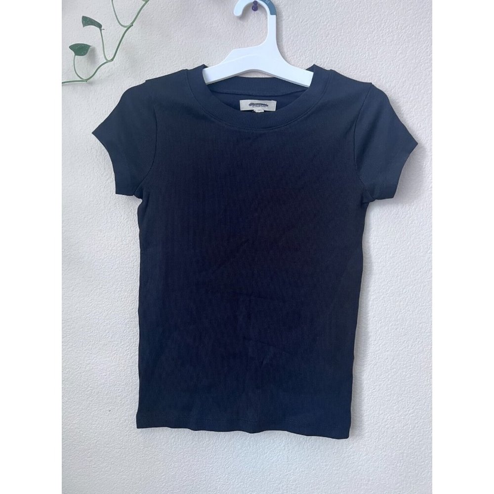 Madewell Womens Black Ribbed Bightside Tee T-shirt XXS